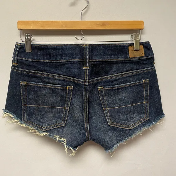 American Eagle Blue Micro Denim Jean Shorts Distressed Frayed Hem‎ Junior Sz 25 - Image 4