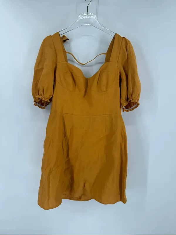 REFORMATION Yellow Ochre Spring Bow Sleeve Linen Mini Dress size 10 NWT - Image 6