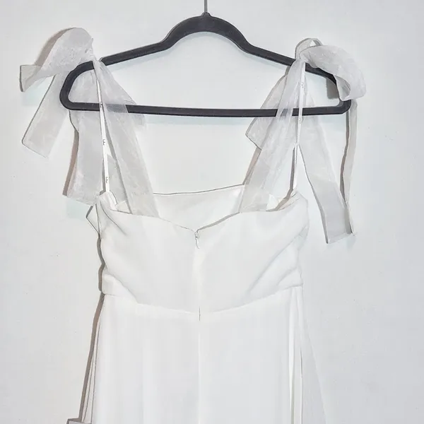 Lulus White Chiffon Tie-Sleeve Wedding Dress NWT Size Small White Formal Dress - Image 9