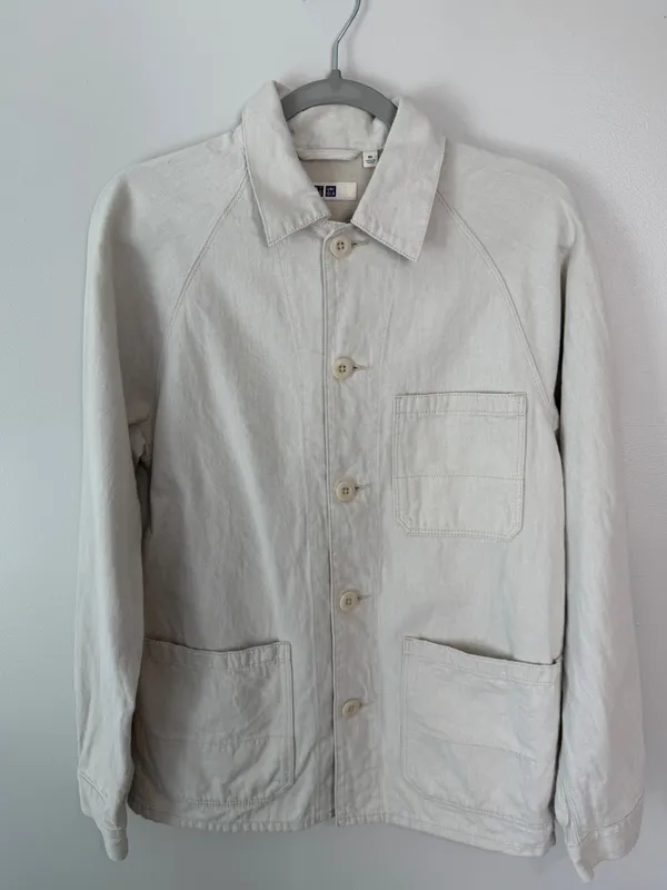 UNIQLO Utility Denim Jacket Chore Off White XS Unisex Cotton Linen - Image 2