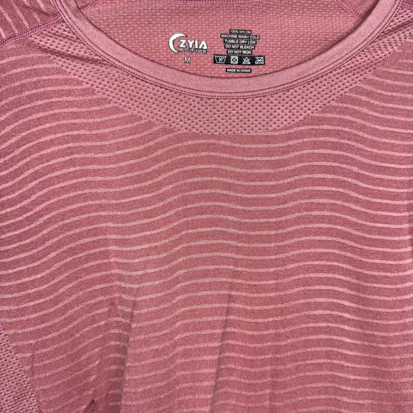 Zyia Active Womens Size Medium Mauve Stripe Long Sleeve Yoga Workout Crew Neck - Image 2