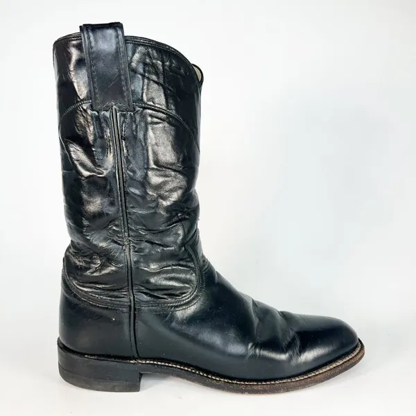 Justin Boots Original Roper Black Leather Western Cowboy Boots Women 6 - Image 6