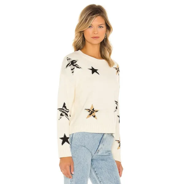 RAILS Perci Animal Star Sweater Ivory Black Camel Cotton Blend Knit X-Small - Image 5