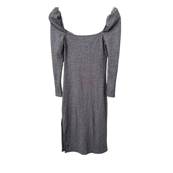 AVEC LES FILLES Ribbed Knit Knee Length Dress Gray‎ Small - Image 3