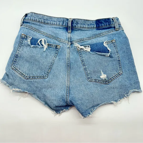 Abercrombie & Fitch High Rise Mom Lt Blue Factory Distressed Cutoff Jean Short - Image 5
