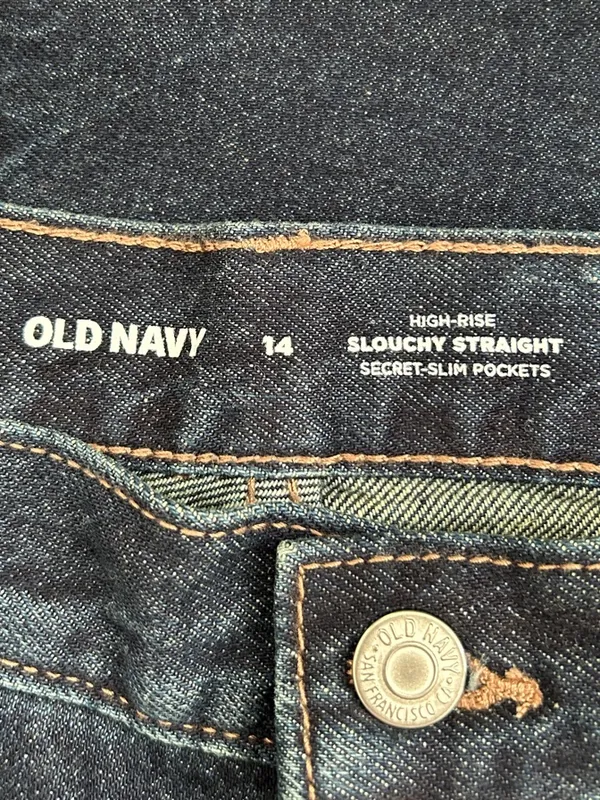 Old Navy Size 14 High-Rise Slouchy Straight Leg Denim Jeans Button Fly Closure - Image 4