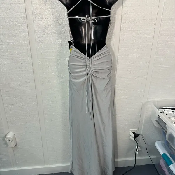 La Femme Silver Spaghetti Strap Backless Dress Size 2 NWT - Image 8