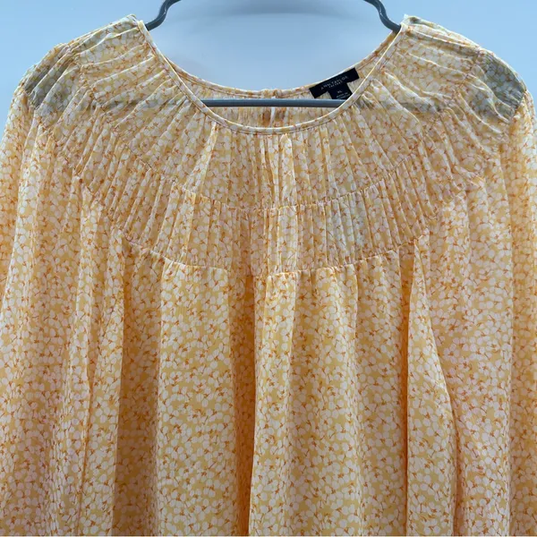 Ann‎ Taylor Yellow Orange Floral Long Sleeved Shirred Yoke Blouse Sz XL NEW - Image 2