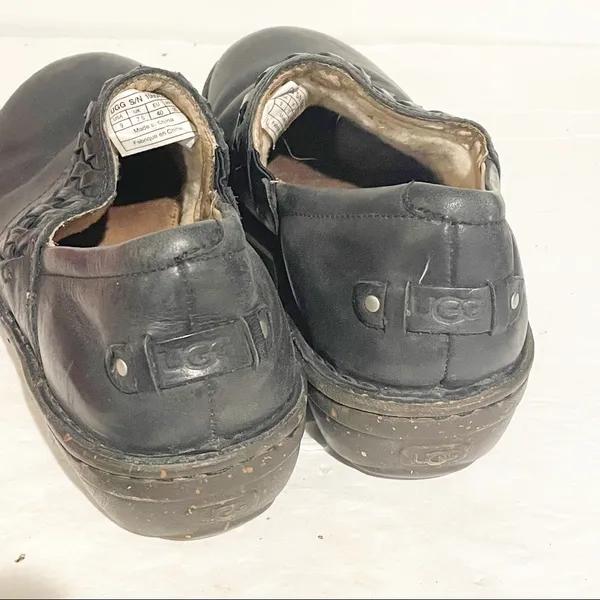 Crocs UGG Australia ANILA Slip-on Shoes Womens Sz 9 Black Leather Wool Lined‎ Braided - Image 4