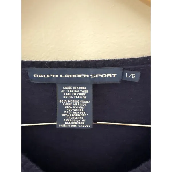 Ralph Lauren Sport Navy Blue‎ Merino Wool Cashmere V-Neck Sweater Womens Large - Image 3
