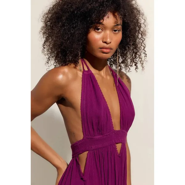 Free People Maxi Dress Look Into The Sun XL Baton Rouge Halter Boho Cutout - Image 3