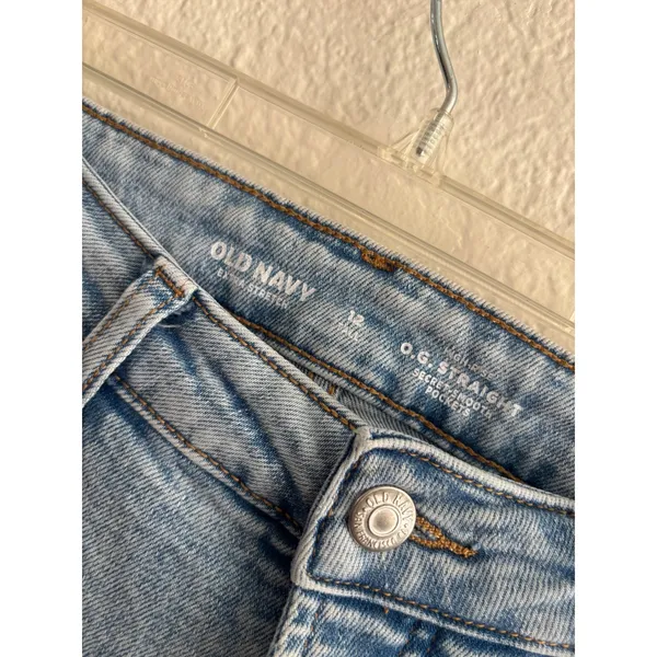 Old Navy O.G. Straight Jeans 12 Tall High Rise Distressed Acid Wash Button Fly - Image 4