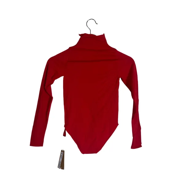 SKIMS Essential Bodysuit Women's Mock Neck Long Sleeve Red S/M - Image 4