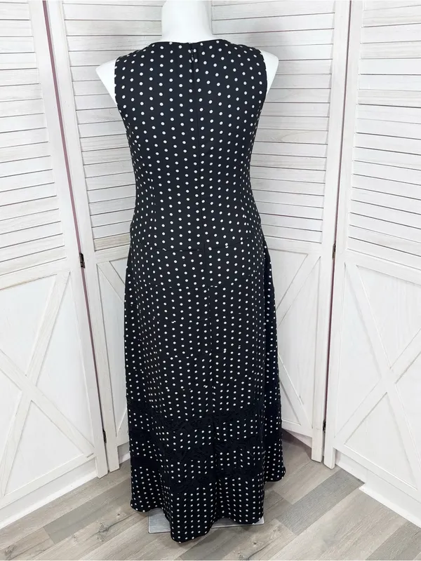 Anne Klein Polka Dot Lace Inset Sleeveless Maxi Dress Black White 12 Chiffon - Image 4