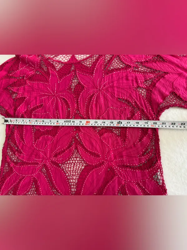 Surya Pink Beaded Sheer Floral Lace Top Boho Y2K Blouse Size L - Image 8