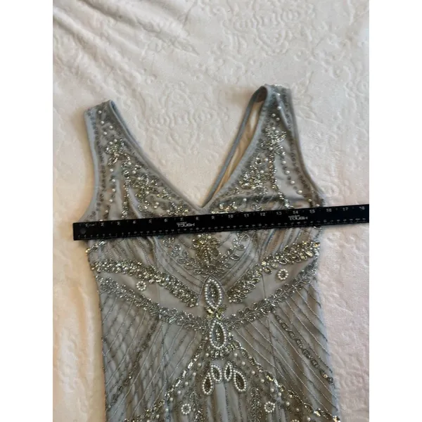 Adrianna Papell Embellished Beaded Evening Blue Dress Gown Prom Sz 4 - Image 14