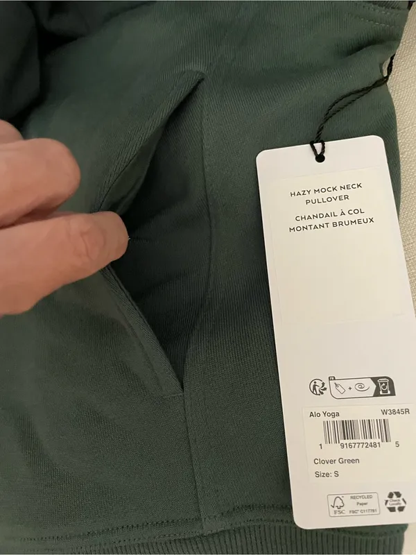 Alo Yoga NWT Hazy Mock Neck Pullover Sweatshirt Pockets in Clover Green Size S - Image 9