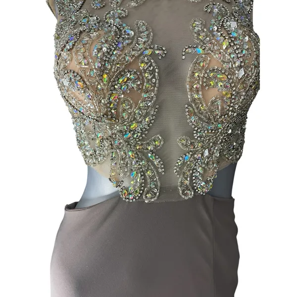 Jasz Couture Dress Taupe Size 4 Prom Dress Cut Out Sequins Sheer Gown Formal - Image 3