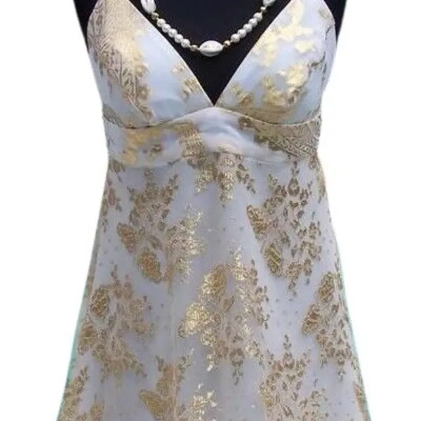 Cache Gold Metallic Silk Sheer Illusion Lace Top Dress Fit Flare New NWT $158 6 - Image 8
