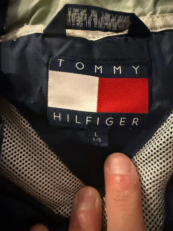 {TOMMY HILFIGER} Vintage Navy Blue Hooded Anorak Pullover Spellout Windbreaker - Image 5