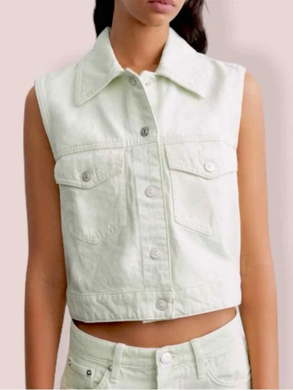 Zara Light Mint Denim Vest Jacket Small - Image 2