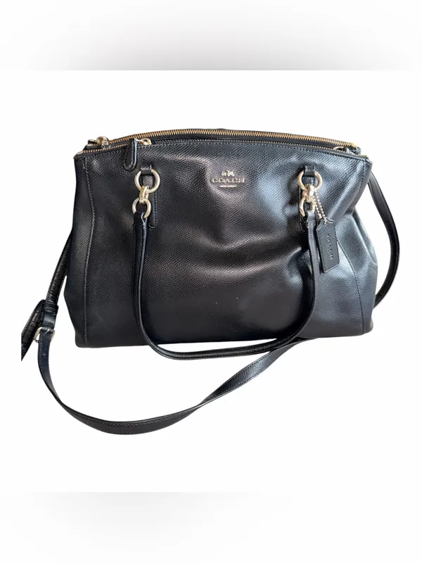 Authentic Coach Black Pebbled Leather Top-Handle Shoulder Bag with Gold Hardware - Image 2