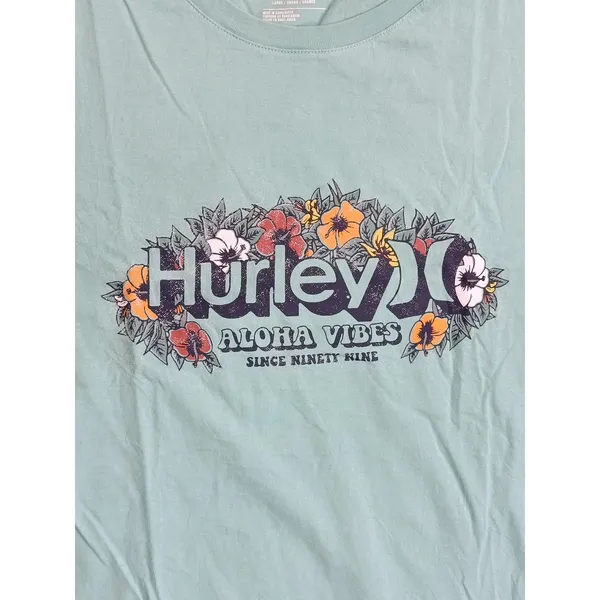Women's Hurley Aloha Vibes Graphic T-Shirt - Size Large (L) Mint Green - Floral - Image 4