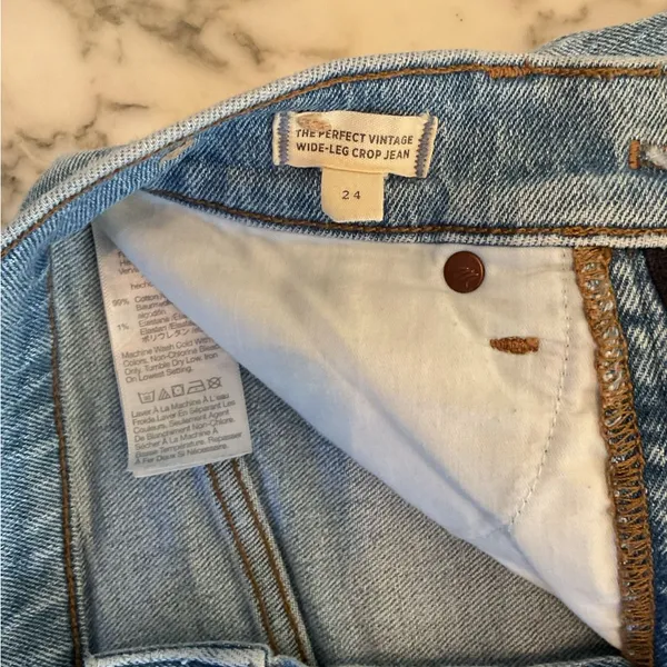 EUC Madewell Curvy Perfect Vintage Wide-Leg Cropped Jeans Sz 24 Broken Zipper - Image 10