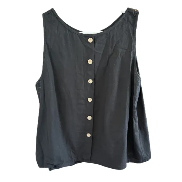 NWT Women Linen 2 Piece Outfit Black Crop Tank Top and Shorts Set Size L - Image 6