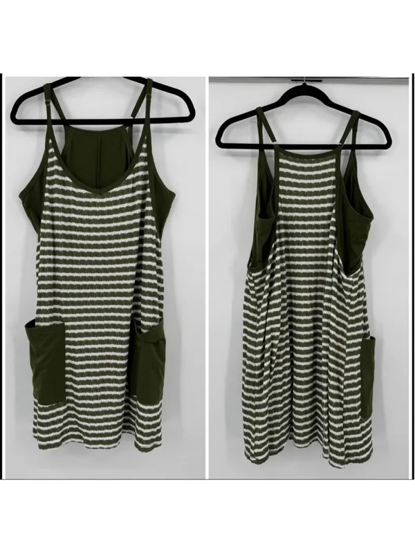Green & White Striped Mini Dress with Pockets XL Built-in Shorts - Image 3