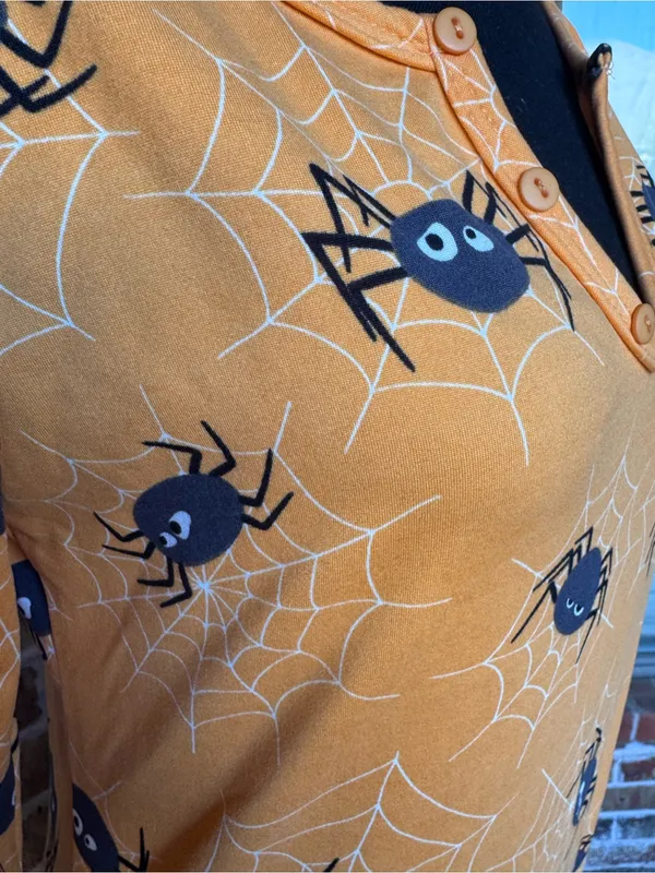 SHOSHO Halloween SpiderWeb 1-Piece Orange Pajama Romper + Headband Women’s Large - Image 4