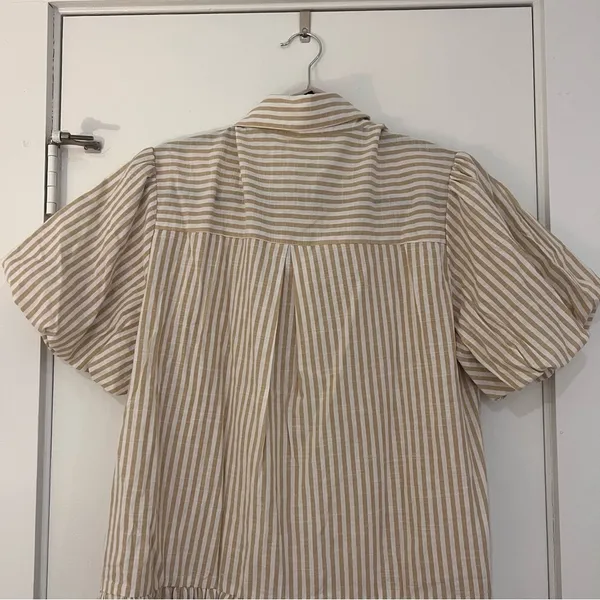 In the Beginning Tan and White Stripped Mini Cotton Dress Marissa Button Down - Image 10