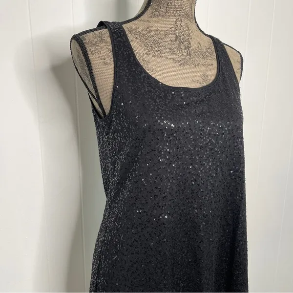 Eileen Fisher Black Silk Sequin Tank Dress Sz SMALL LBD Cocktail Holiday0 - Image 4