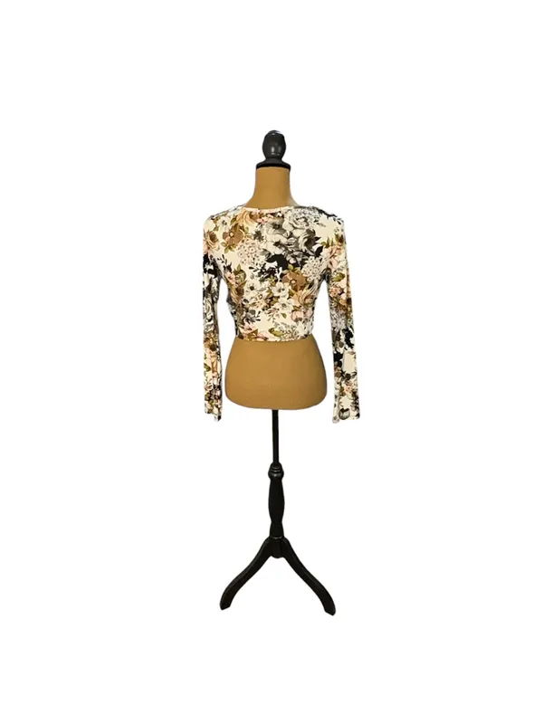 Vibe Sportswear Y2K Floral Tie Front Crop Top Womens L Whimsigoth Goth - Image 4