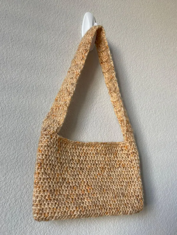 Handmade Tan Fuzzy Crocheted Shoulder Bag - Image 3