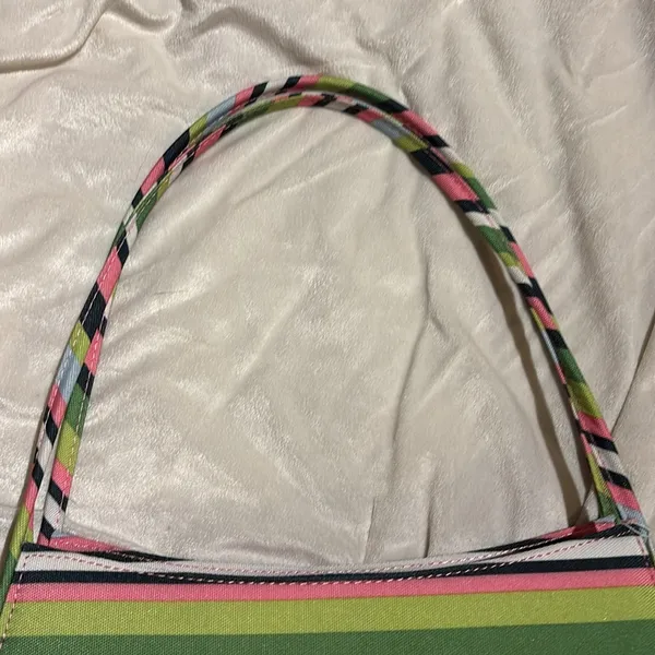 Source Unknown STRIPED MULTICOLORED SHOULDER BAG PINK GREEN BLUE CANVAS LIKE BAG THIN HANDLES - Image 12