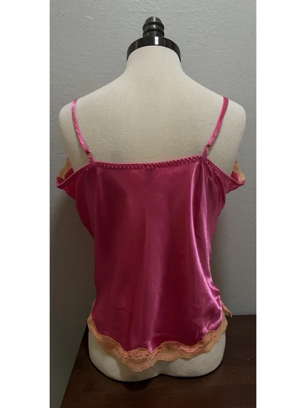 VTG No Boundaries Hot Pink Orange Lace Camisole Sz L Y2K - Image 3