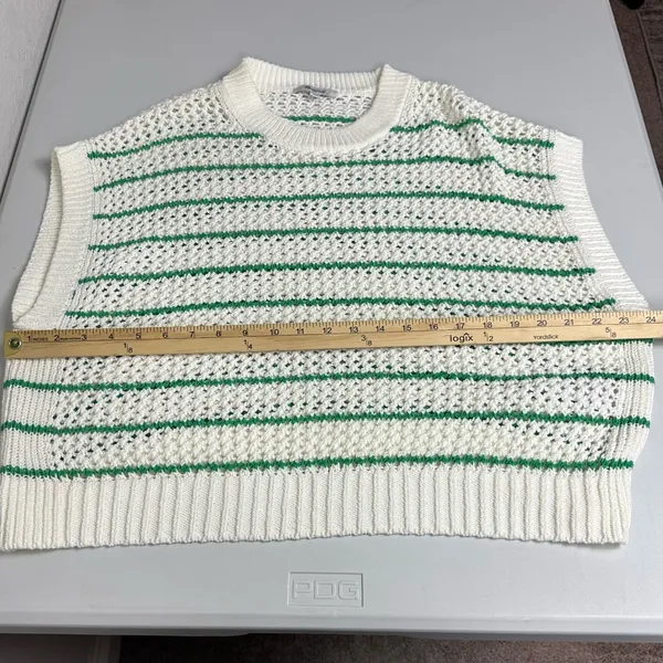 Madewell Classic Ivory Green Striped Open Stitch Knit Sweater Tee Size L NWOT - Image 10