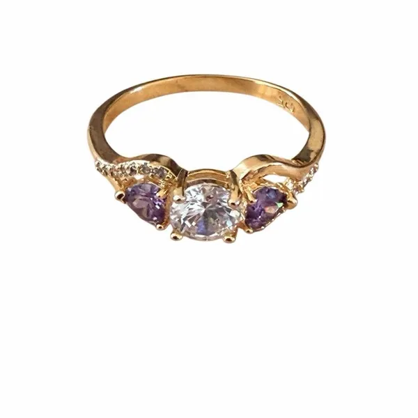 Gold Tone Cubic Zirconia Ring Heart Purple Stones - Image 4