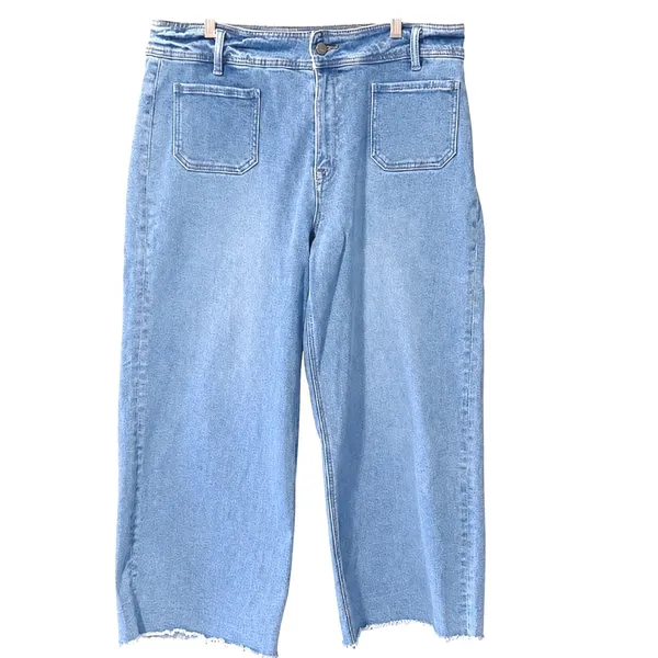 Mica Denim Wide Leg Crop Jeans Size‎ 32 Fits 12-14 Inseam 25" Stretch Pockets - Image 2