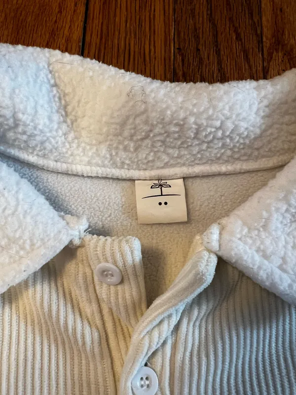 White Sherpa Quarter Button Jacket - Image 3