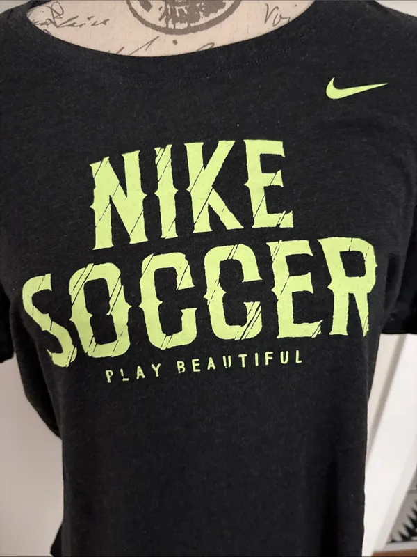 Nike XL Women’s Black Tee with Neon Yellow Soccer Logo - Image 4