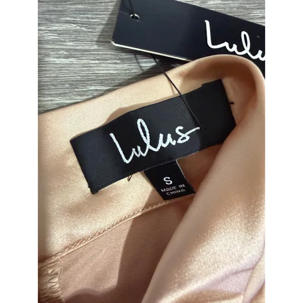 New Lulus Maxi Dress S Champagne Satin Mock Neck Sleeveless Side Slit Prom Gala‎ - Image 7