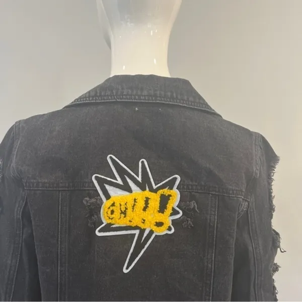 Cello Patch & Frayed Black Denim Jacket - Image 8