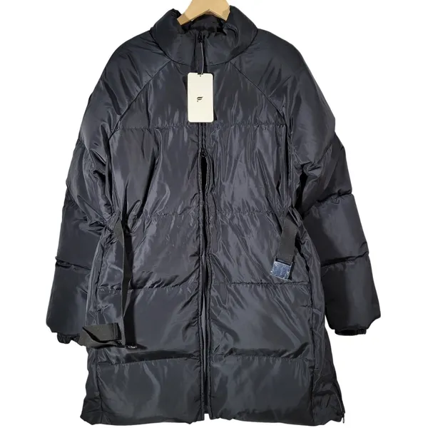 Fabletics Black Puffer Coat Midi Belted Stand Collar Full Zip Women's Winter XXL - Image 4