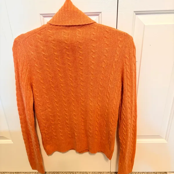 J.Crew Womens Orange Cable Knit Turtleneck Sweater Long Sleeve Ribbed Trim - Image 4