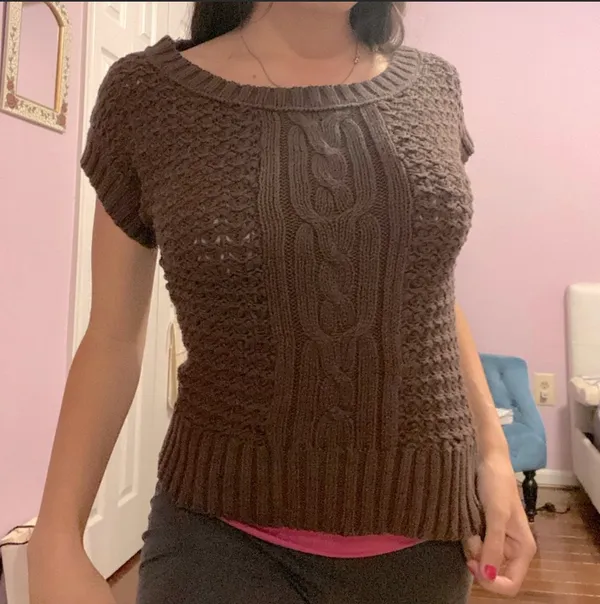 Wet Seal Vintage y2k cable knit brown short sleeve baby doll sweater - Image 2