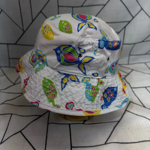 Fresh Produce Bucket Hat One Size‎ White Tropical Fish Print Cotton Sun Hat - Image 2