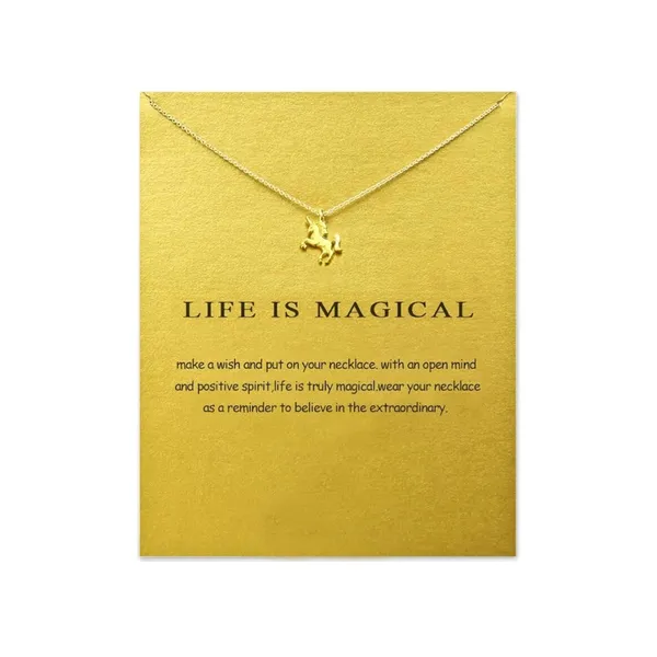 Life is Beautiful Unicorn Charm Pendant Gold Adjustable Necklace - Image 2