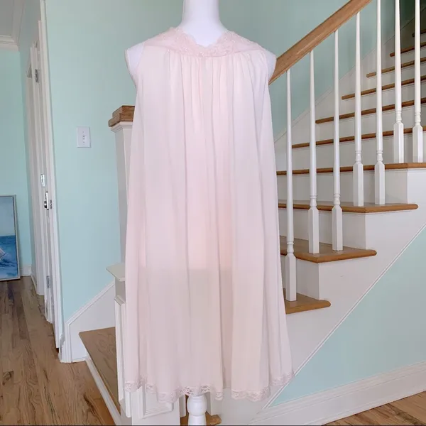 Vintage Shadowline Pink Lace Embroidered Nightie Nightgown S - Image 5